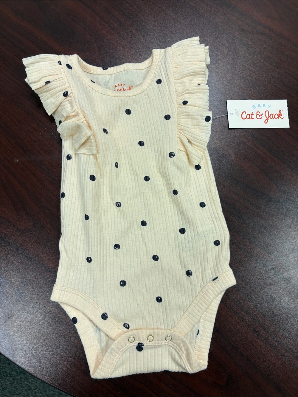 Cat & Jack Cream Ruffle Polka Dot Baby One-Piece